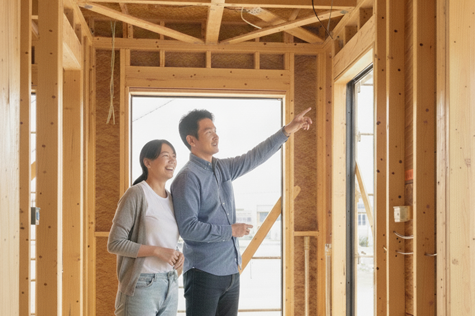 施工中の家を観る人